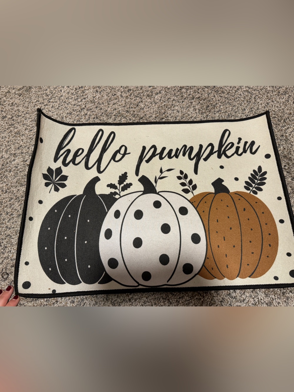 Hello Pumpkin Decorative Fall Doormat - Orange, White, Black